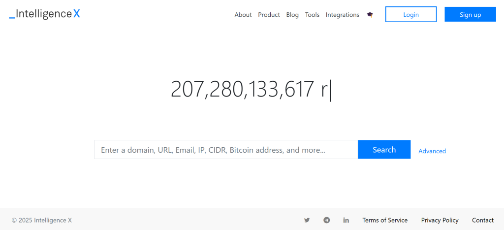 OSINT tool Intelligence X
