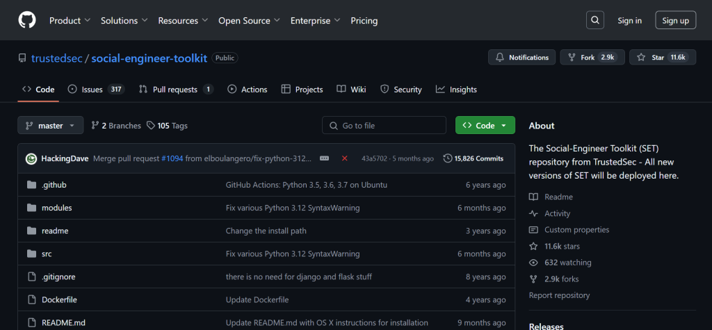 Social-Engineer Toolkit (SET) OSINT tool