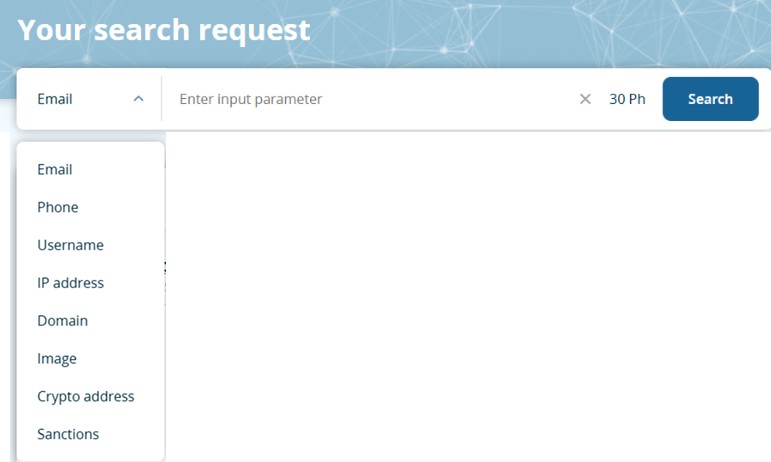 this picture shows osint data drop down menu in lampyre web app