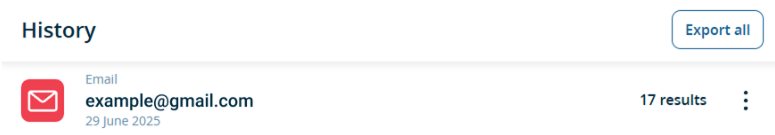this picture shows Lampyre email osint export search results